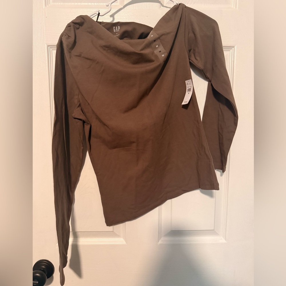 GAP Women's Brown Long Sleeve Top(one sleeve off shoulder)